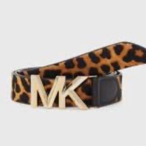 MICHAEL Michael Kors Leopard Print Belt with Gold MK Buckle